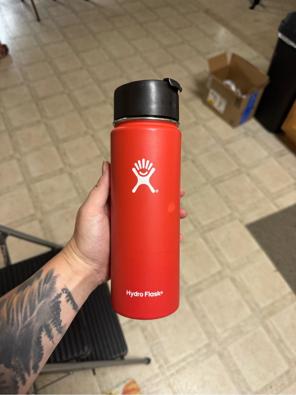 Hydro Flask Red Stainless Bottle with Black Lid